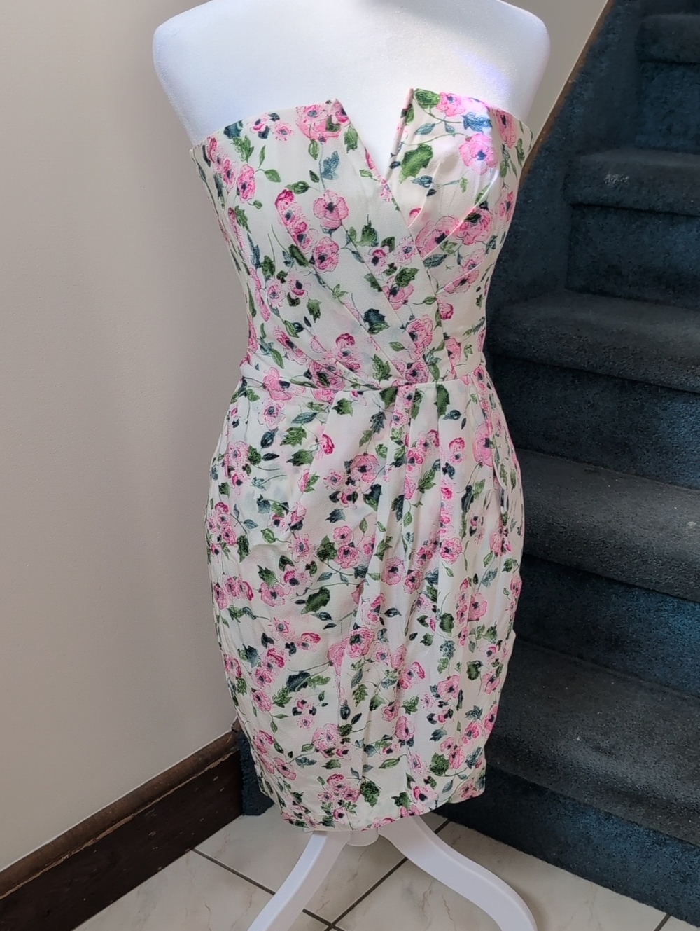 Strapless Silk Pink Floral Dress